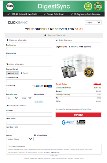 digestsync Secured order form page